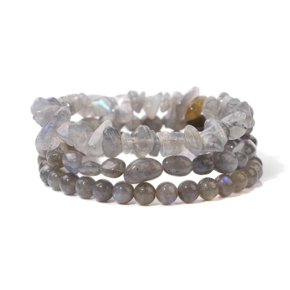 Natural Labradorite Bracelets Set For Women Men 3Pcs Gray Moonstone Bracelets Handmade Energy Stone Bangles For Female Jewelry