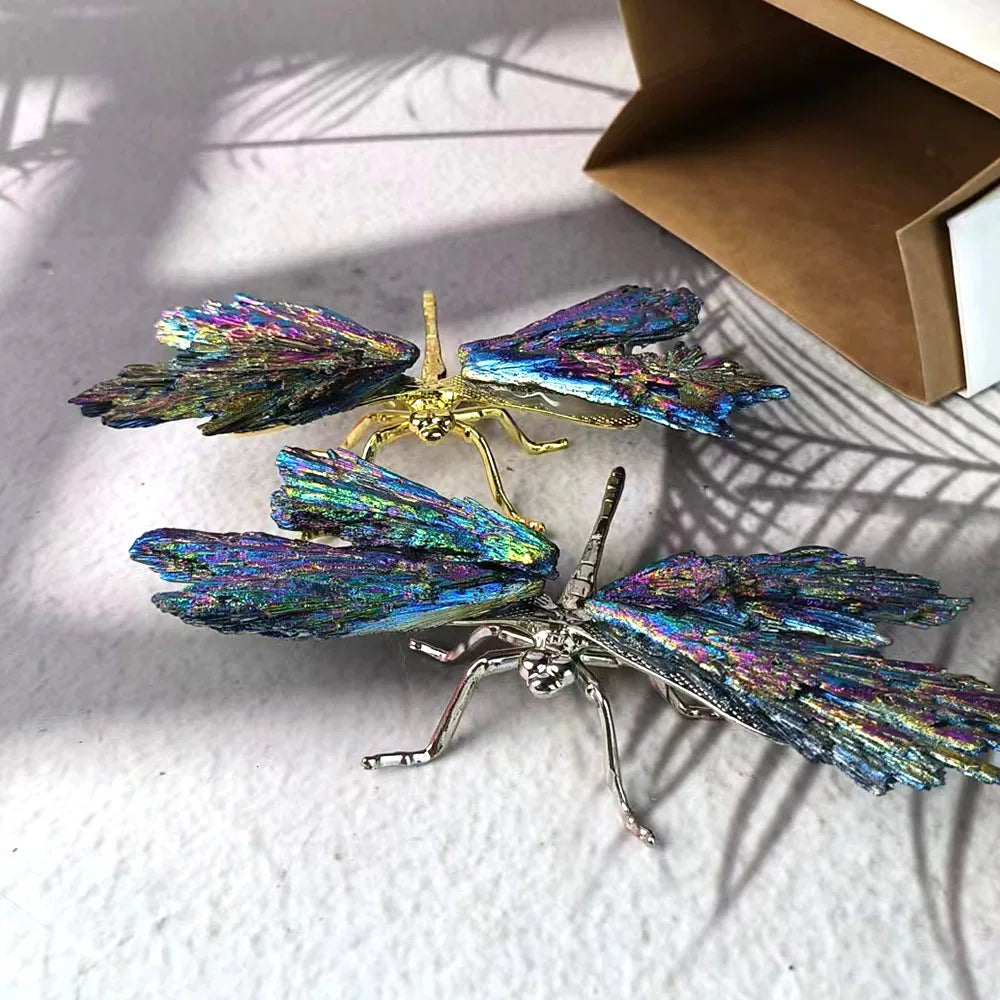 Rainbow Electroplated Black Tourmaline Kyanite Dragonfly Natural Crystal Aura Quartz Mineral For Home Decor Ornaments Gifts