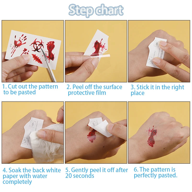 30Sheets Halloween Bloody Wound Tattoo Stickers Scary Waterproof Temporary Tattoos Halloween Party Decoration Adult Kids Gift