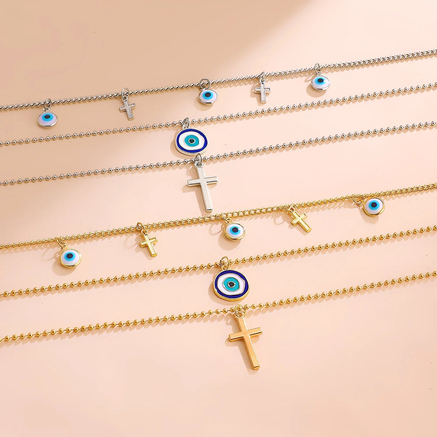 3 Layers Evil Eye Golden Pendant Necklace for Women Men Necklace Waterproof Chain Pendant For Girls Party Jewelry Gift