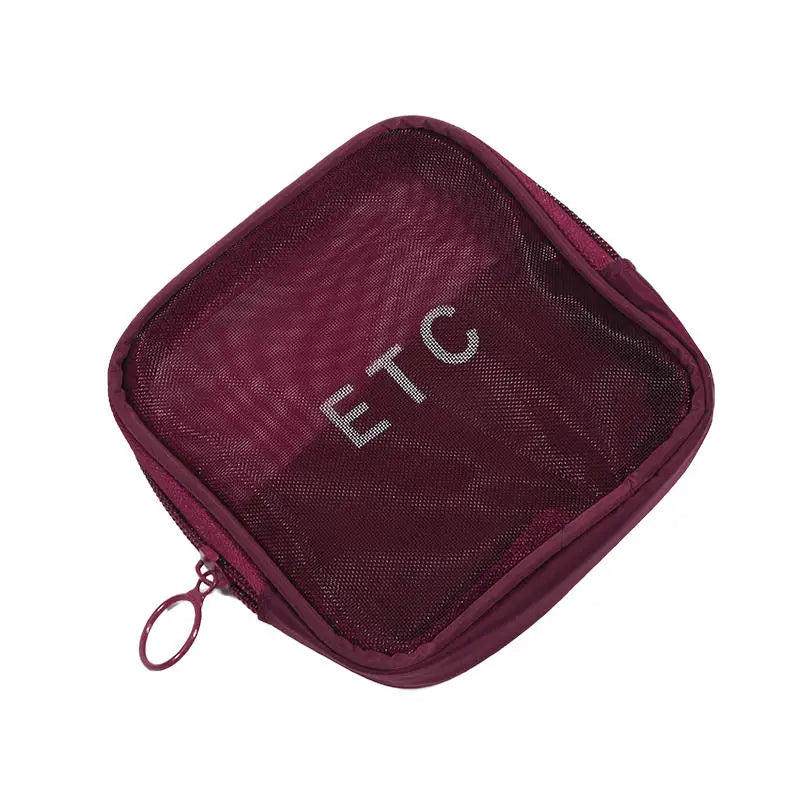 Transparent Mesh Makeup Bag Women Travel Toiletry Wash Cosmetic Bag Storage Case Letter Printed Zipper Make Up Bags 3 Size