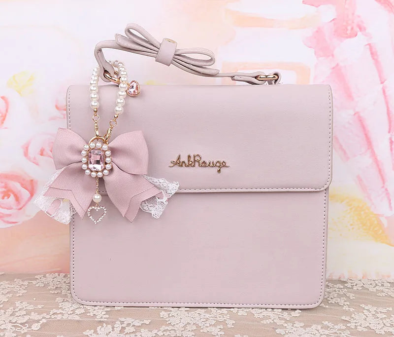 Japanese Sweet Cute Handmade Rhinestone Bow Hairpin Pearl Lace Hairclips Lolita Women Girls Side Clip Bag Pendant Handbag Charms