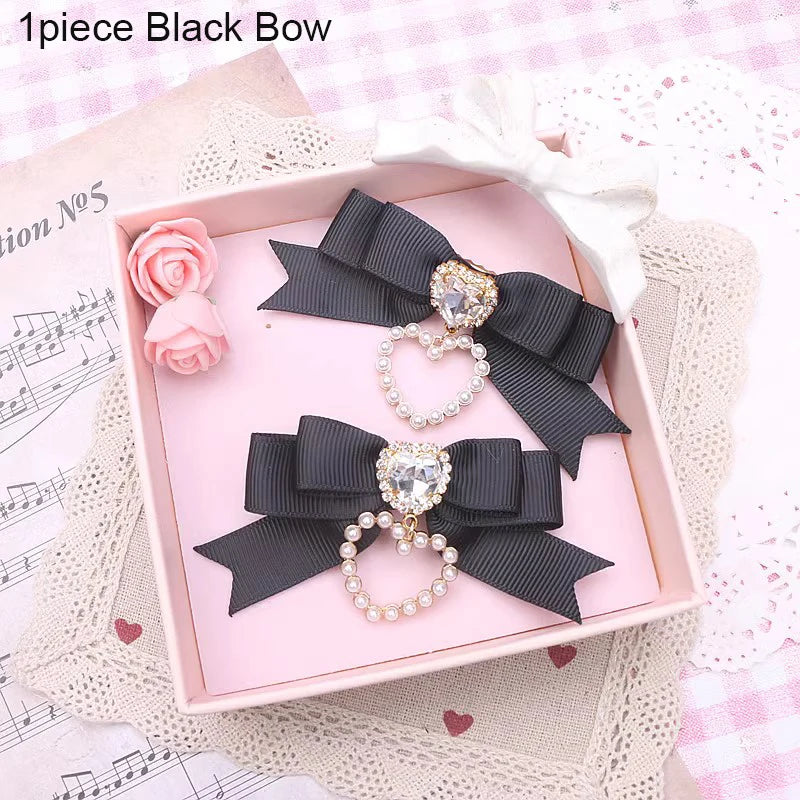 Bow Hair Clip Buckles for Girl Woman's Heart Diamond Hairpin y2k Accersories Trendy Lolita Hairclip Handmade