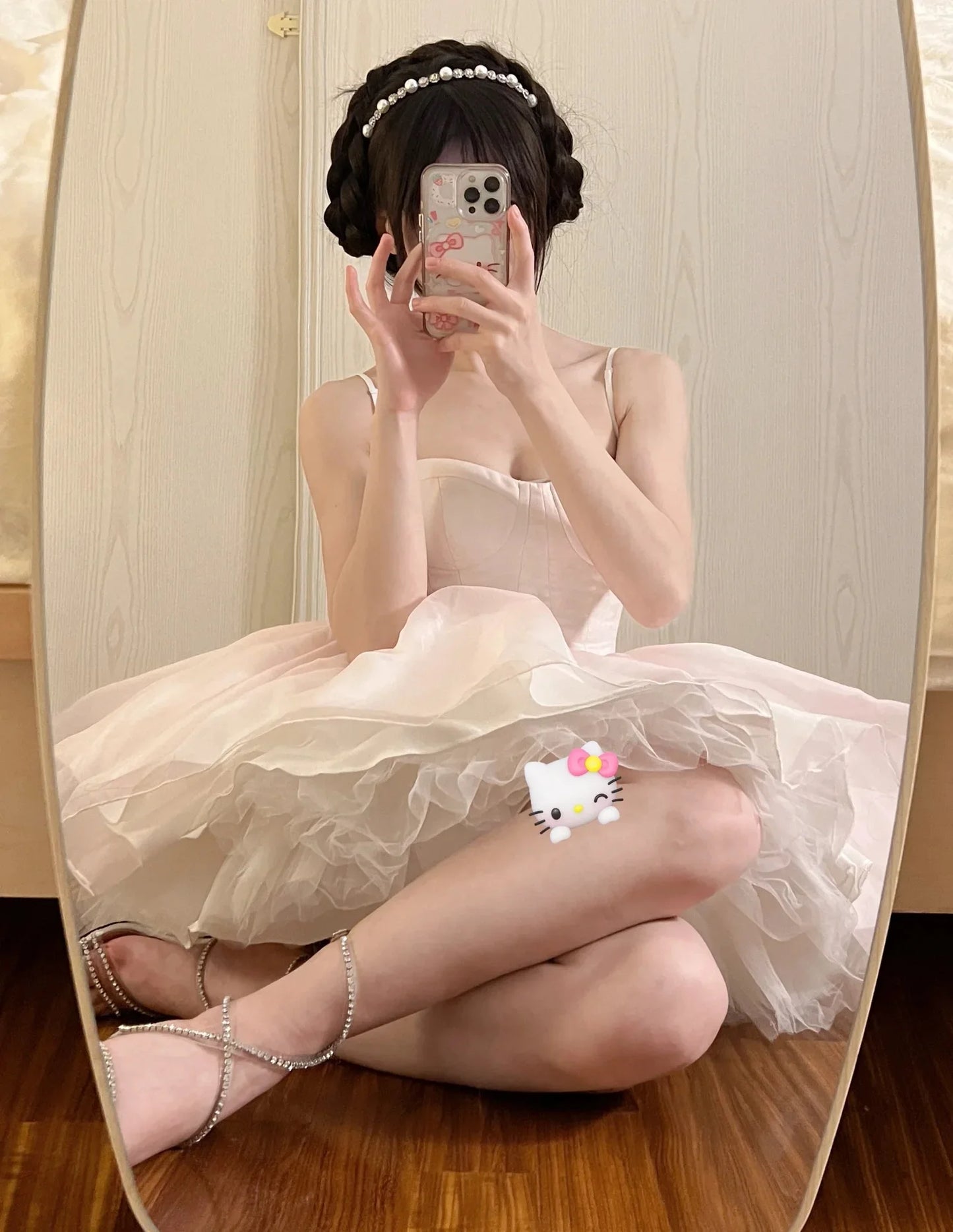 French Style Flower Wedding Dress Lolita Sweet Girl Women Fairy Tube Top Sling Dress with Long Cardigan Birthday Princess Dress