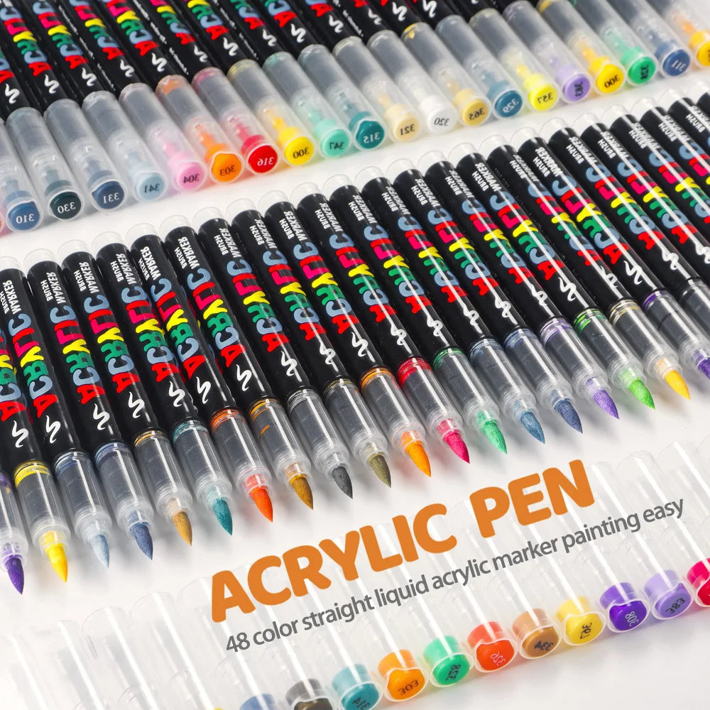 60/72/120/168 Color Acrylic Paint Pen Marker Brush Tip Paint Marker For Rock Painting Wood Canvas Stone Christmas Gift DIY Craft