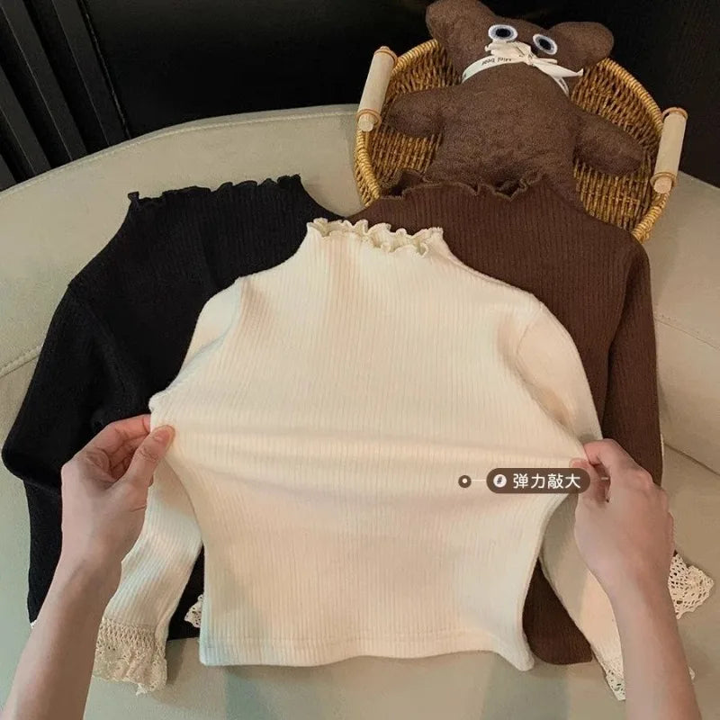 Girls Shirt 2025 Spring and Autumn New Baby Lace T-shirt Kids Top Children's Clothing