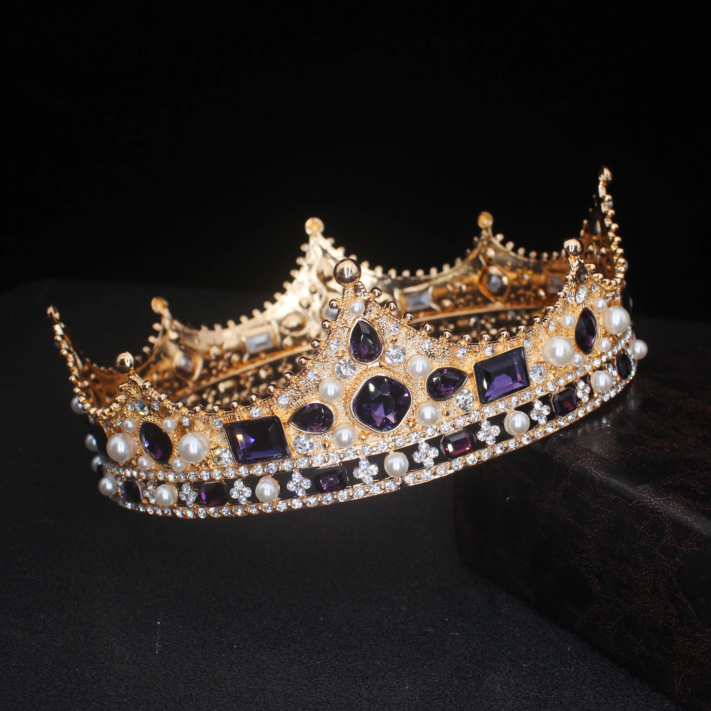 Vintage Baroque Tiara Crown Bride Crystal Queen King Crown Wedding Hair Jewelry Accessories Women Men Pageant Prom Headpiece