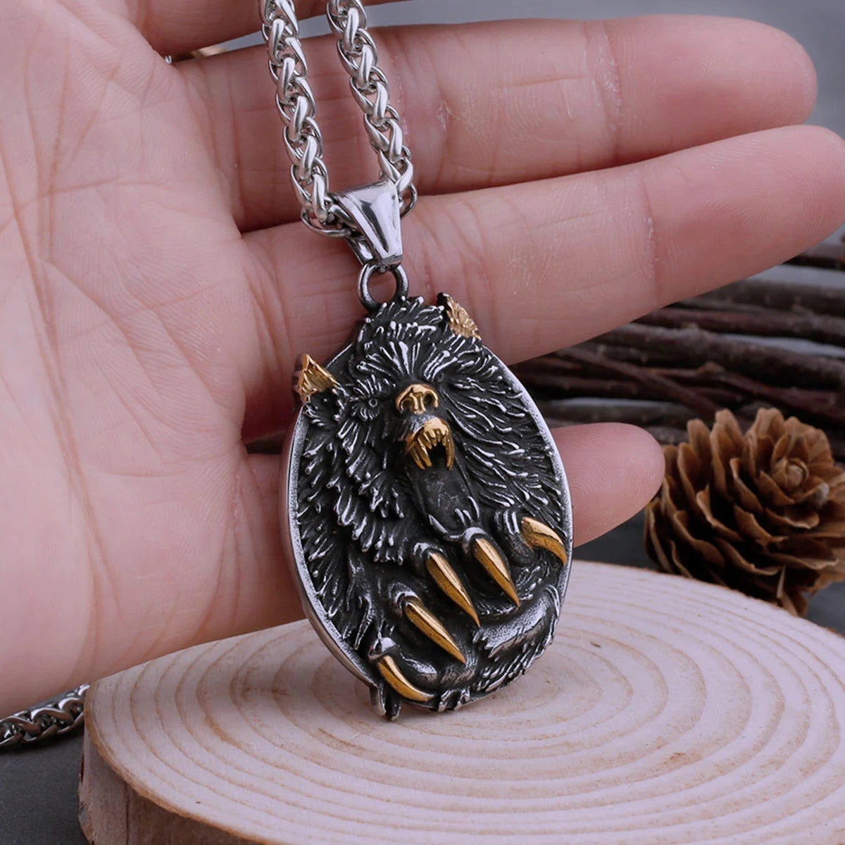 Men's Viking Wolf Head Stainless Steel Necklace Never Fade High Quality Steel Color Wolf Paw Hip Hop Pendant Amulet Jewelry Gift