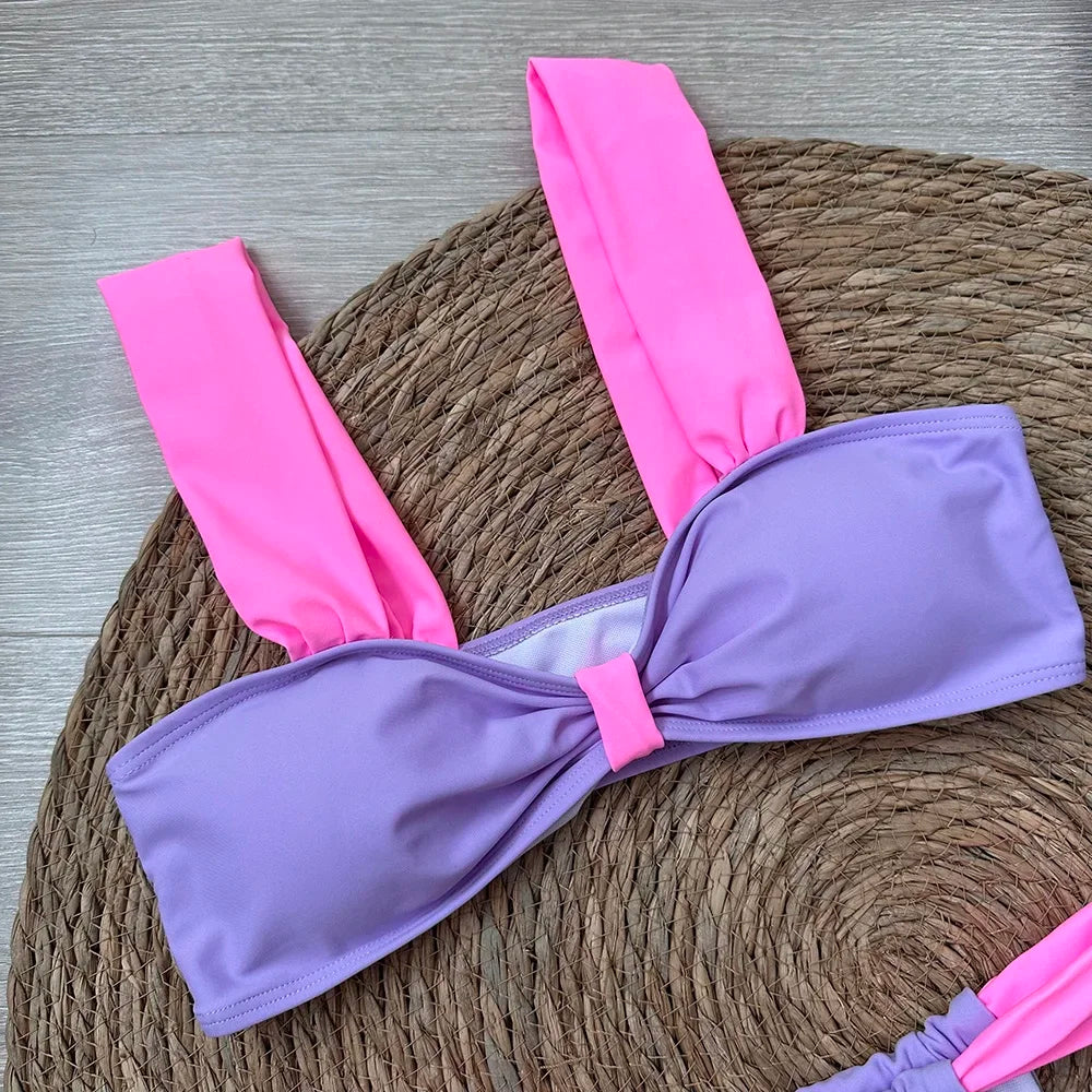 3 Pieces Bikini Set Wiht Mini Skirt Women Swimwear 2024 Sexy Bikinis Push Up Beachwear Solid Bodysuit Micro Thong Biquini Female