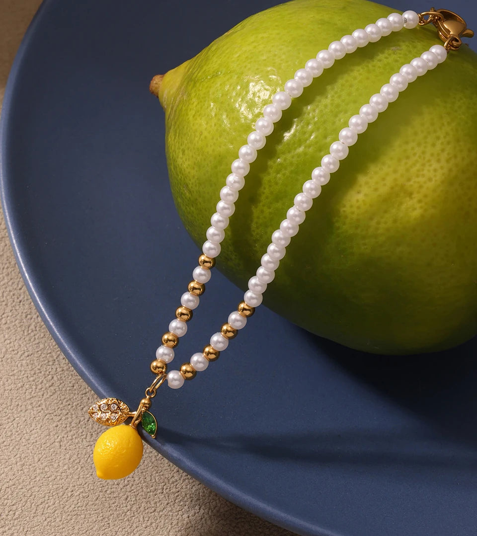 Shell Beads Bracelet With Multi Lemon Charms For Women Handmade Beaded Bracelets Matching Earrings Necklace Cute Jewelry Sets