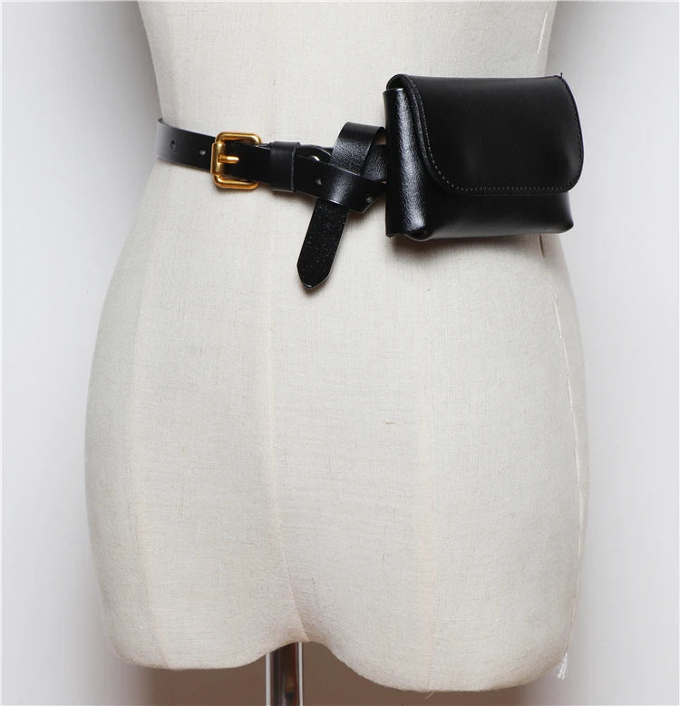 Genuine Leather Women's Thin Waistband Small Girdle Bag With Belt Korean Simple All-Match Decorative Dress Jeans Waist Belt
