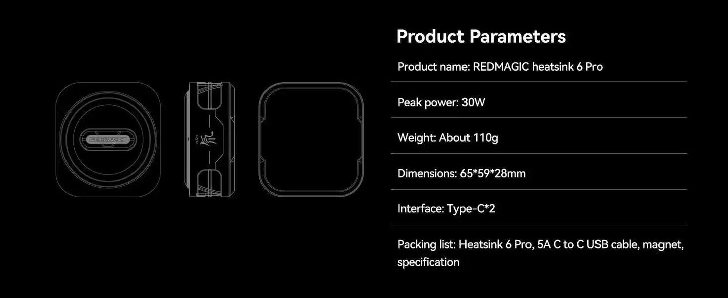 Redmagic Cooler 6 Pro Radiator Magnetic Fan Cooler 30W VC Liquid Cooling RGB LED AI Temperature Control For Tablet Mobile Phone