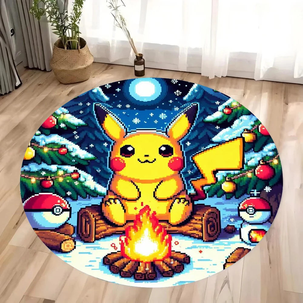 MINISO Christmas Themed Pikachu Circular Carpet Kawaii Rug Children's Anti Slip Mat Christmas Decoration Christmas Gift