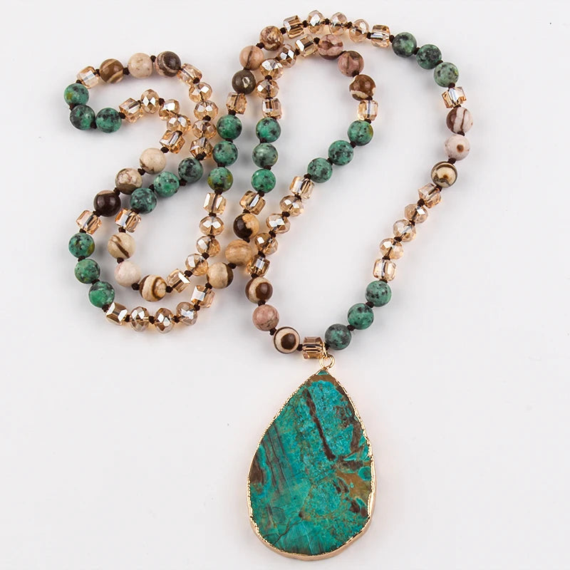 Fashion Boho Jewelry Africa Turquoise Natural Stones With Semi Precious Drop Pendant Women Bohemia Necklace Gift