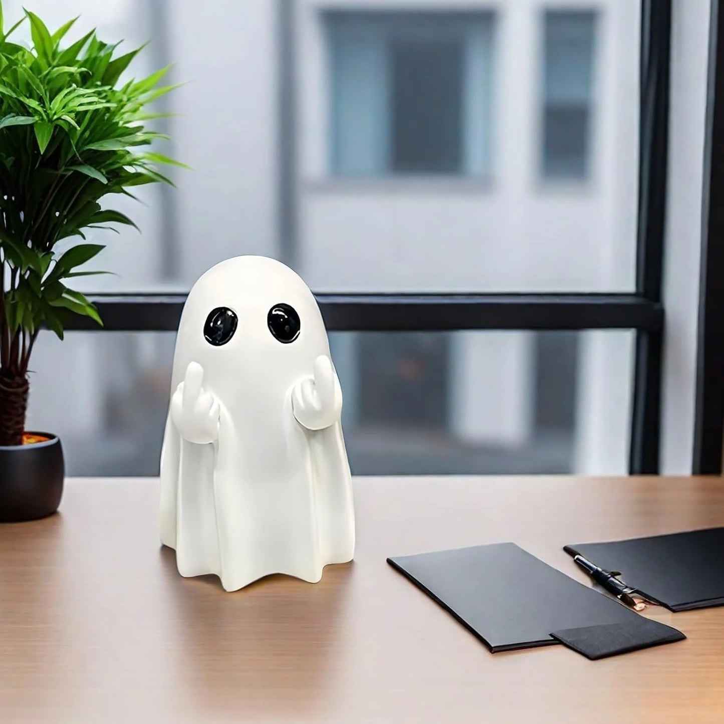 Halloween Ghost Figurine - Spooky vinyl Ghost Statue, Cute Finger Ghost Ornaments, Perfect for Indoor & Porch Halloween Decor