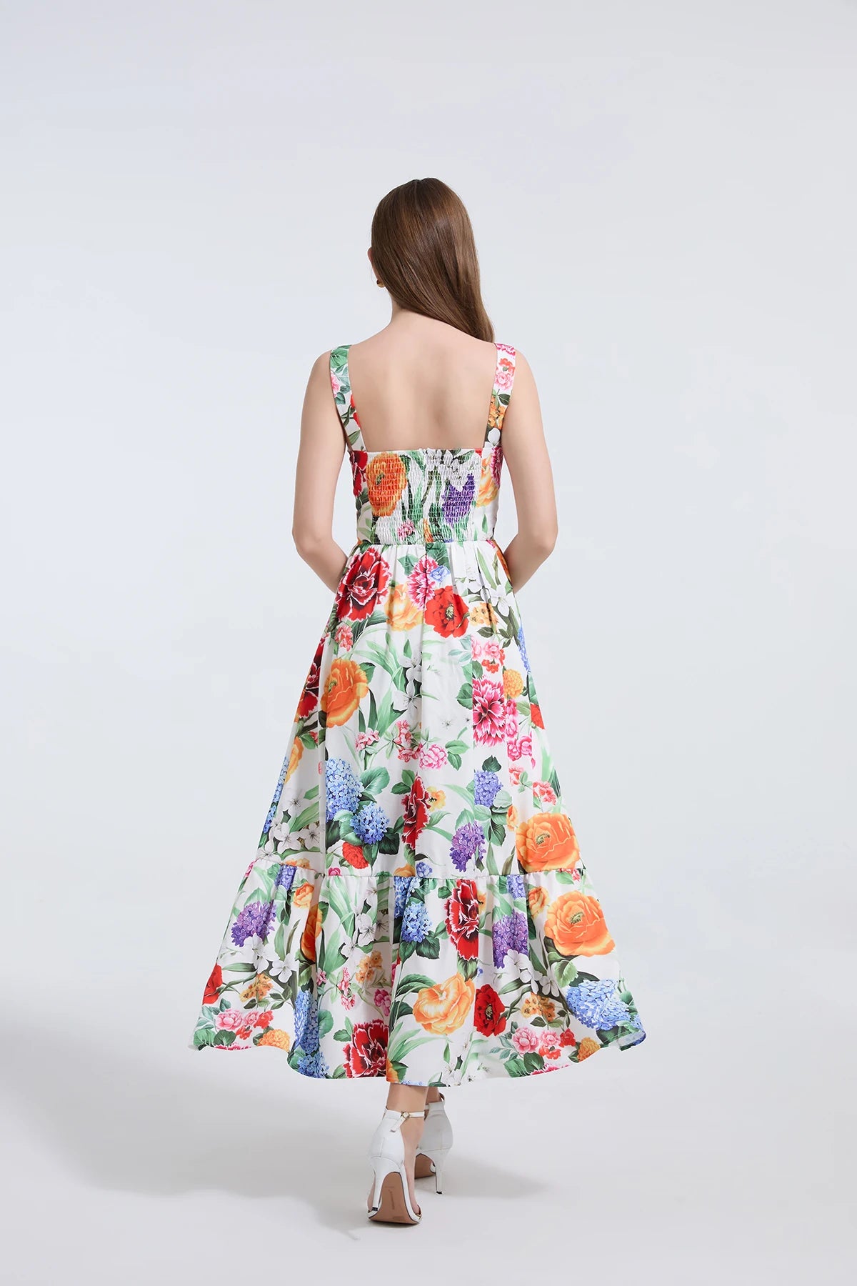 Women Gorgeous Flower Long Dress Swing Sling Dress Spaghetti Straps Floral Backless Dresses Summer Lady Elegant Holiday Outfits