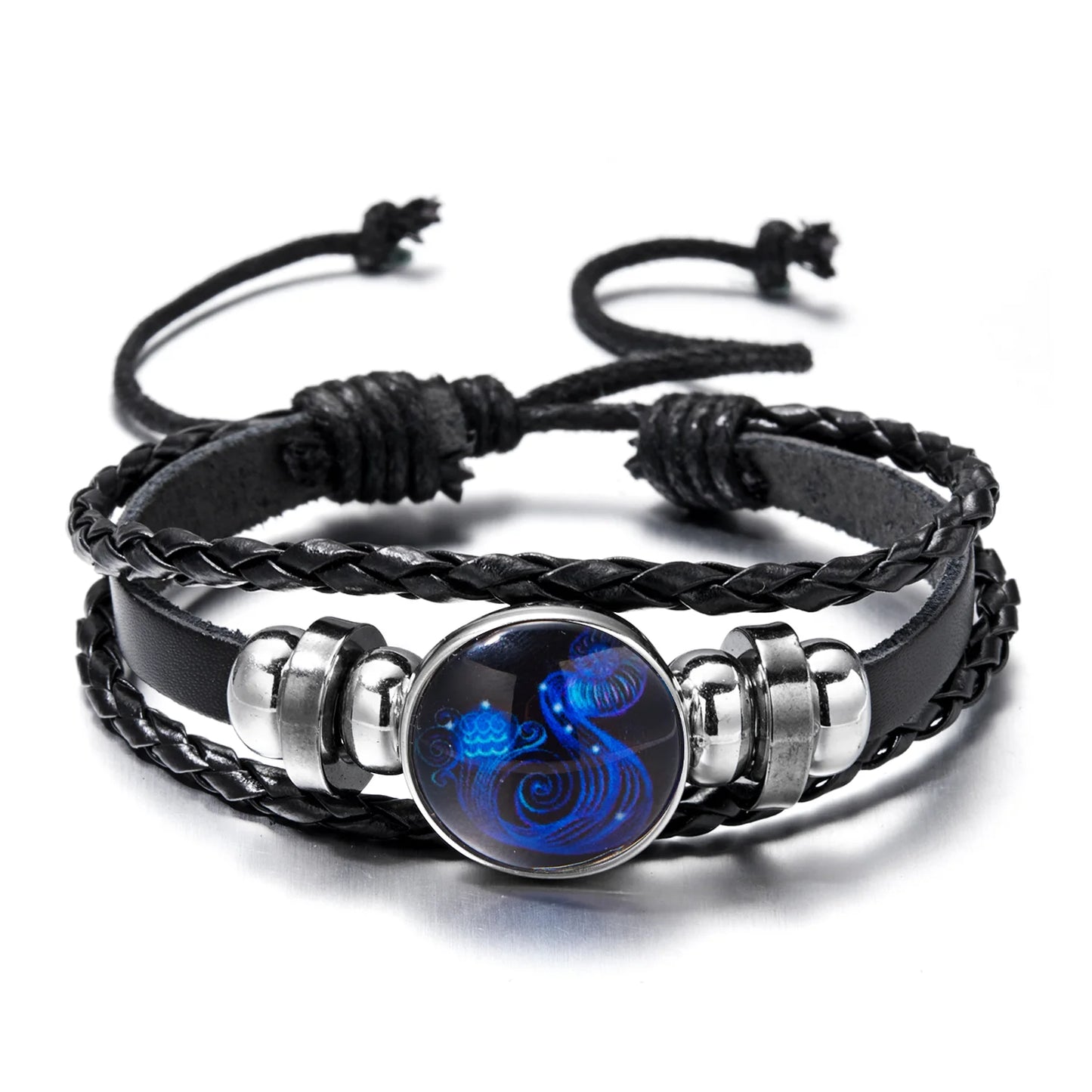 Luminous 12 Zodiac Constellation Sign Braided Couples Leather Bracelet For men Black Rope Charm Party Grow in the dark Jewelry