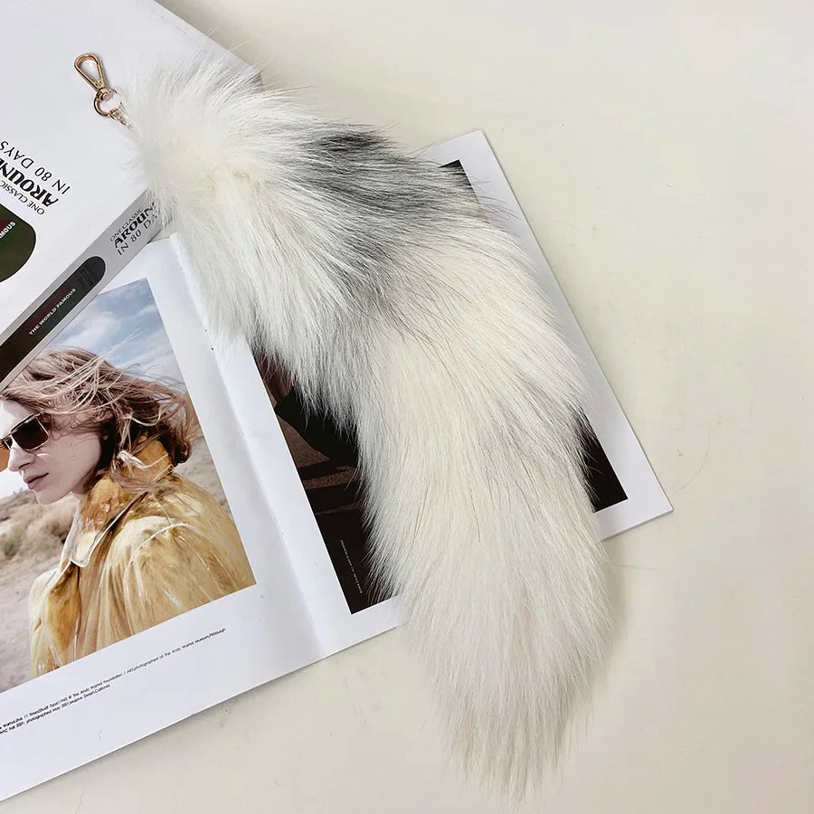 Naturally Fashion Fox Tail Keychain Wolf Tail Fur Tassel Bag Tag Black And Brown Charm Keyring Pom Pom Holder Strap Chain Gifts