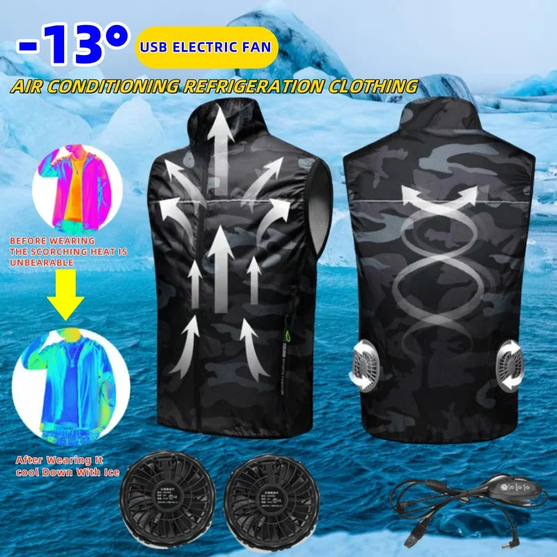 Ice Vest Men's Usb Refrigeration 9 Leaf Fan Jacket Air Conditioner Clothes High Temperature Work Hiking Cooling Fishing Vest New