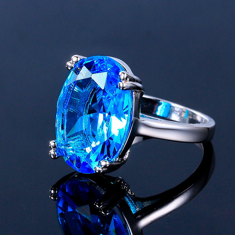 Fashion Big Oval AAAAA Zircon Rainbow Gemstone 13*18MM Multicolor Tourmaline Wedding Ring Bridal Jewelry Engagement Party Gift