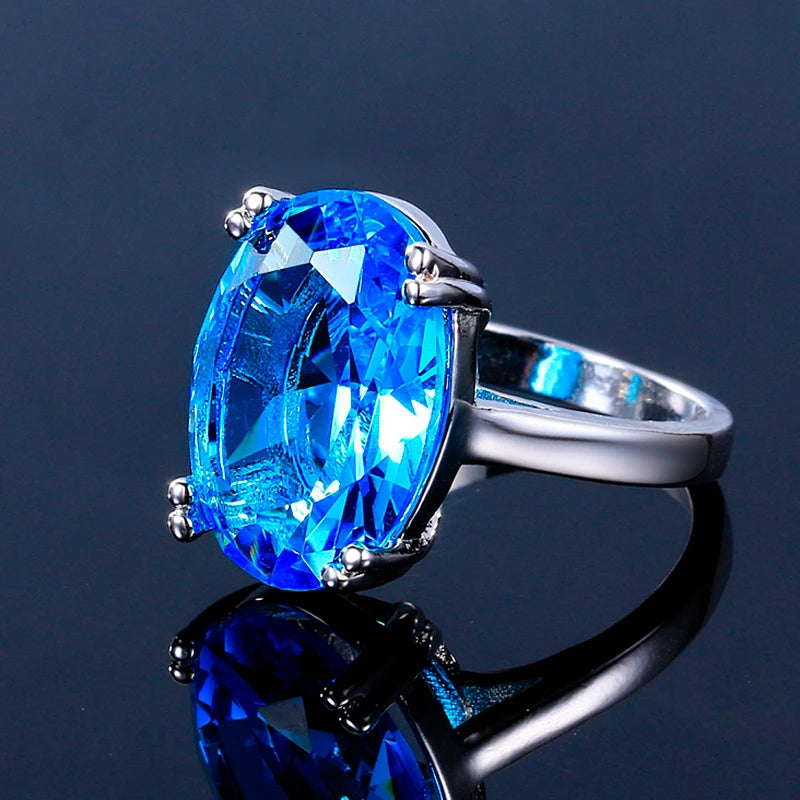 Fashion Big Oval AAAAA Zircon Rainbow Gemstone 13*18MM Multicolor Tourmaline Wedding Ring Bridal Jewelry Engagement Party Gift