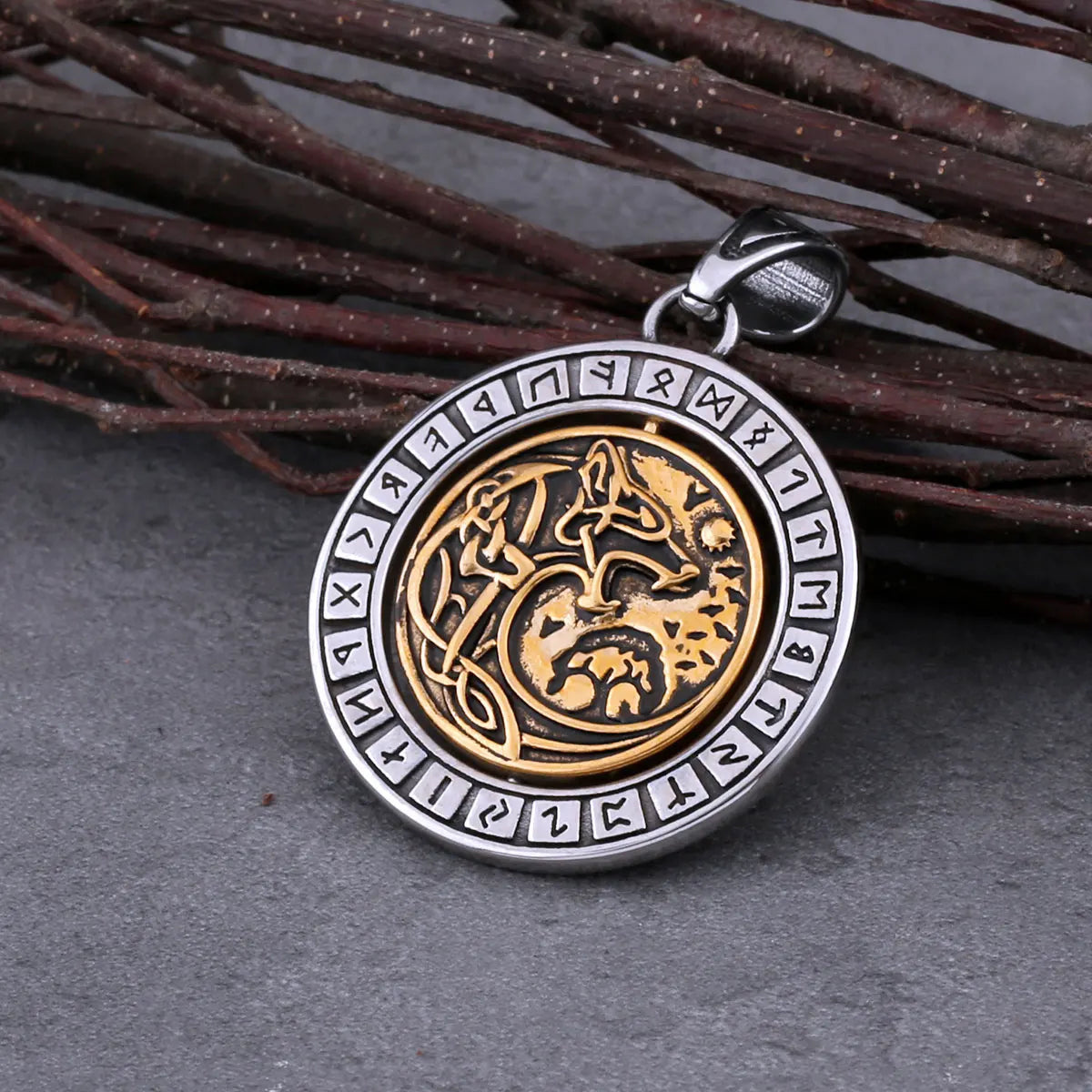 Rotate Vikings Wolf Necklace Stainless Steel Men's Tree of Life Odin Rune Amulet Pendant Necklace Vintage Charm Jewelry As Gift