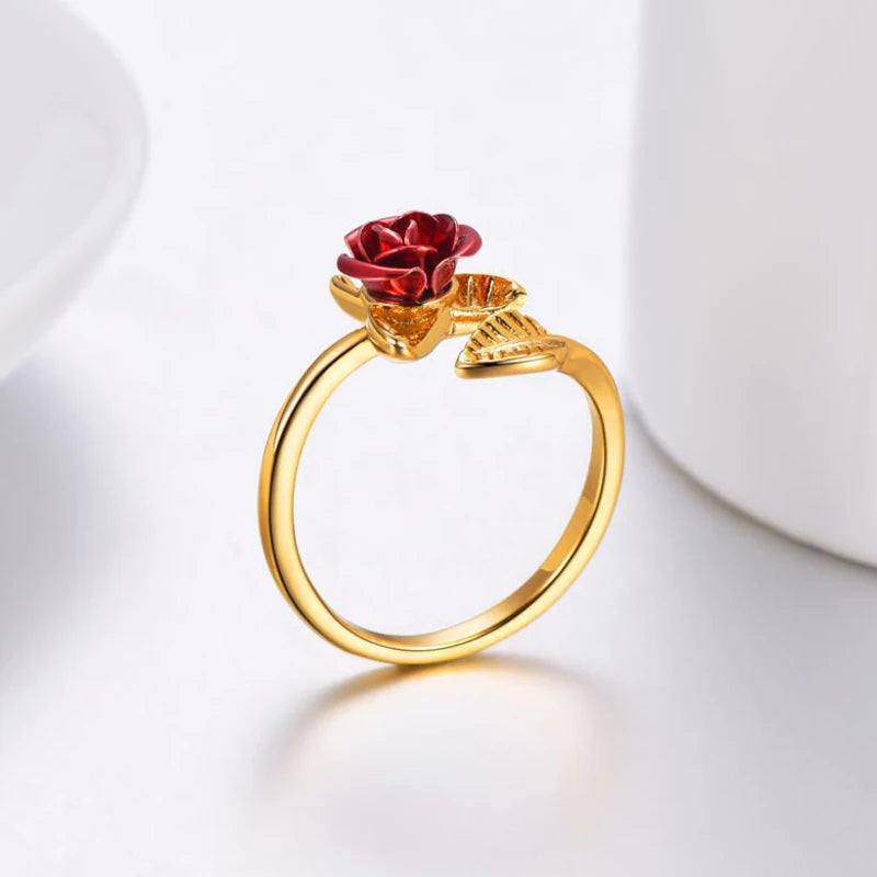 Vintage Rose Flower Rings For Women Korean Style Adjustable  Sakura Princess Finger Ring Bride Wedding Engagement Party Jewelry