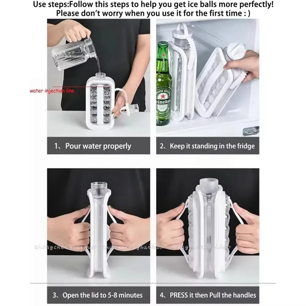 Ice Cube Tray 2-in-1 Portable Puck Making Water Bottle with 17 Grid Flat Lid Cooling Popsicle/Cube Molds