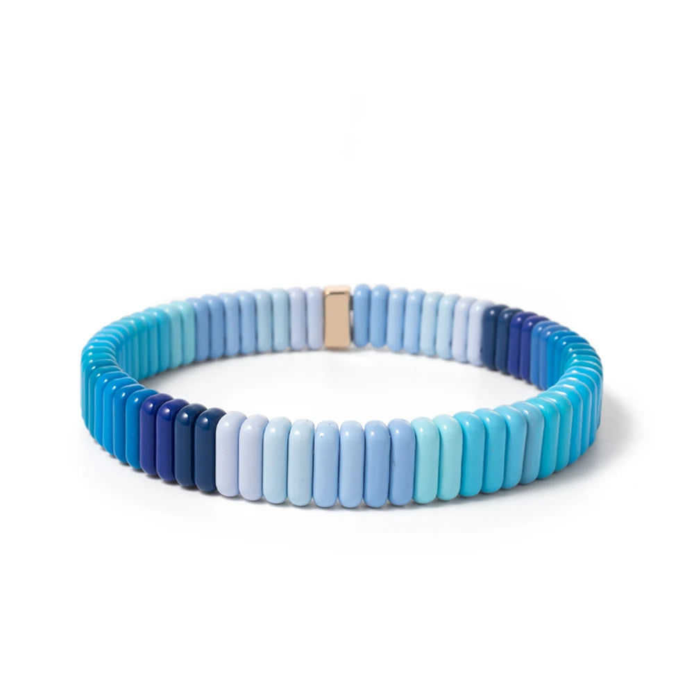 2024 New Design Elatic Rainbow Bracelets For Women 2X8MM Rectangle Beads Bracelets Bohemian Metal Bangle Colorful Jewelry