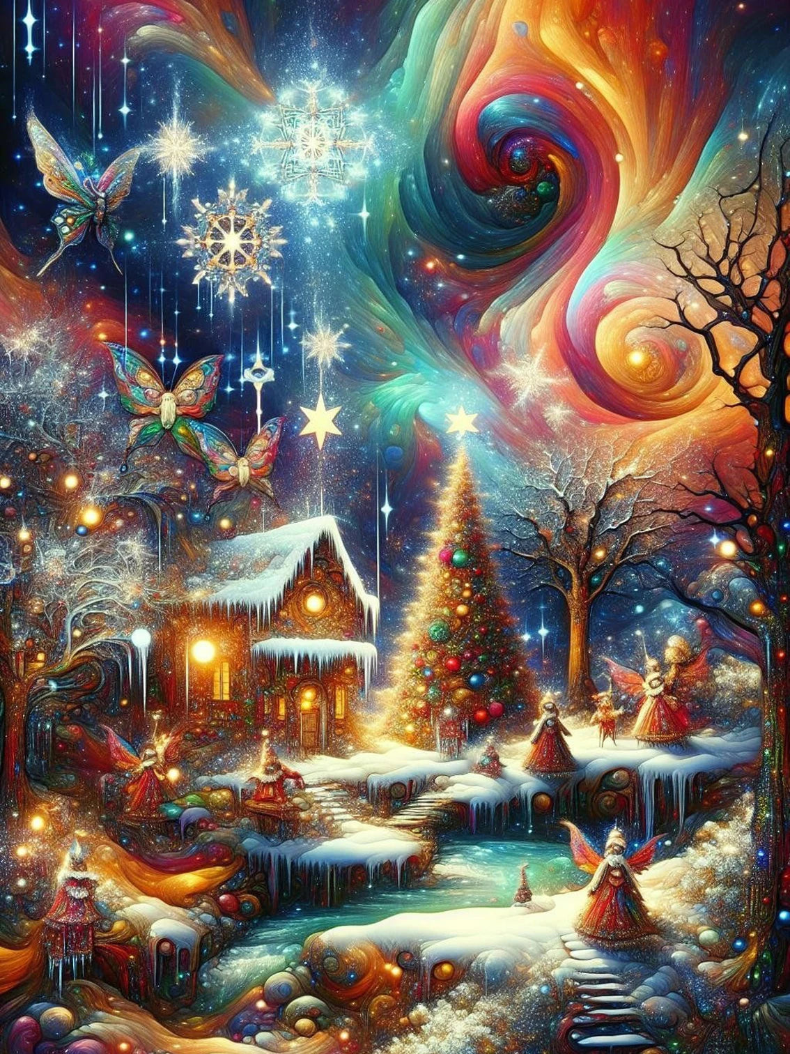 WYZDP 100% Fairy Dust Diamond Painting Christmas tree Diamond embroidery Christmas gift Stitch Diamond Art Full Crystal Decor