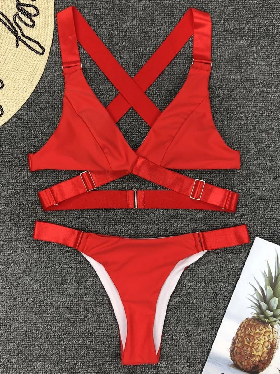 Sexy Adjustable Buckle Bandage Vevlet Bikini 2025 Women Swimsuit Female Bikinis Swimwear Two Pieces Bikini set Bathing Suit Swim
