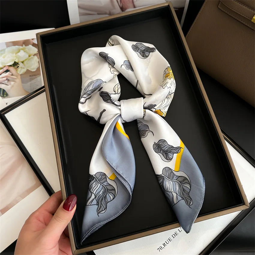 Imitated Silk Headcloth Fashion Flower Print Square Shawls Popular 70X70cm Bandanna Kerchief Sun Protection Silk Scarves Tie Bag