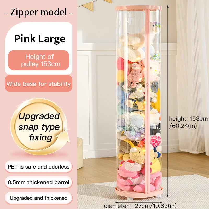 Transparent Doll Storage Box Plush Toy Circular Organization DIY Zipper Storage Tube Children's Toy Organizer Kid Christmas Gift
