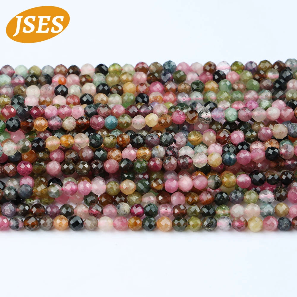 Natural Colorful Tourmaline Faceted Beads Round Loose Spacer Beads for Jewelry Making 3/3.5mm Bracelet DIY Accessories Charms
