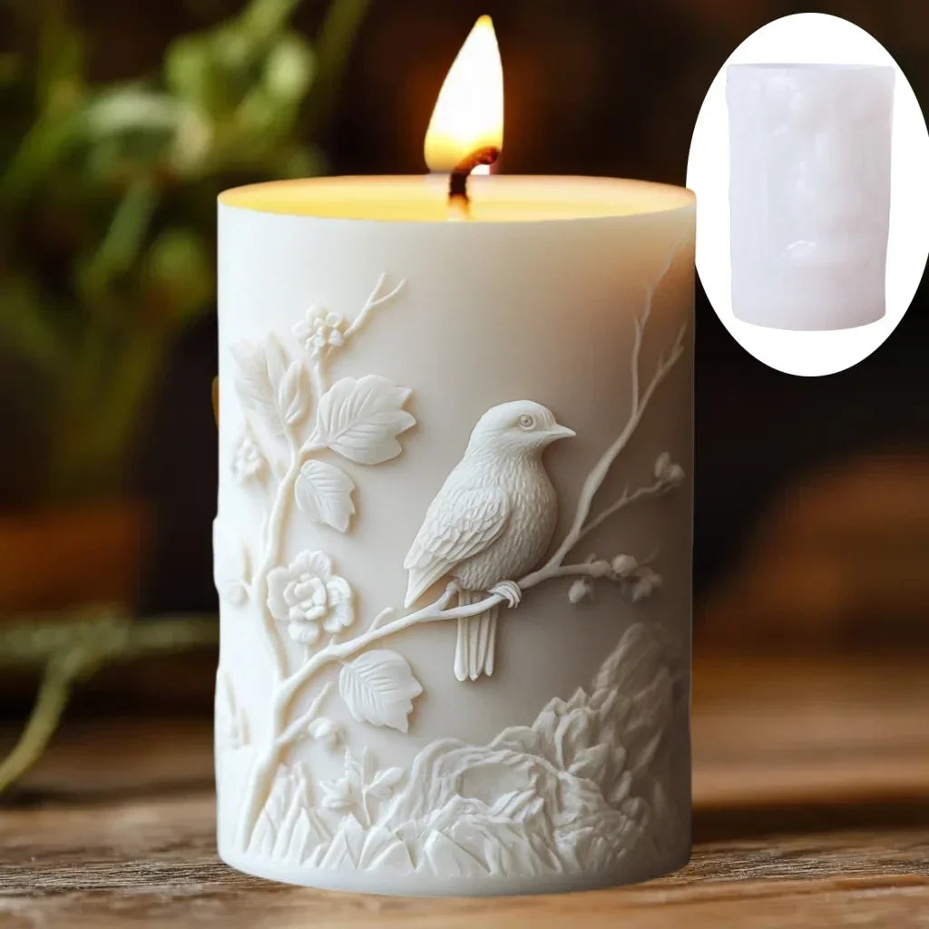 DIY elk relief cylindrical candle silicone mold sika deer flower relief resin mould Forest sika deer gypsum molds Christmas gift