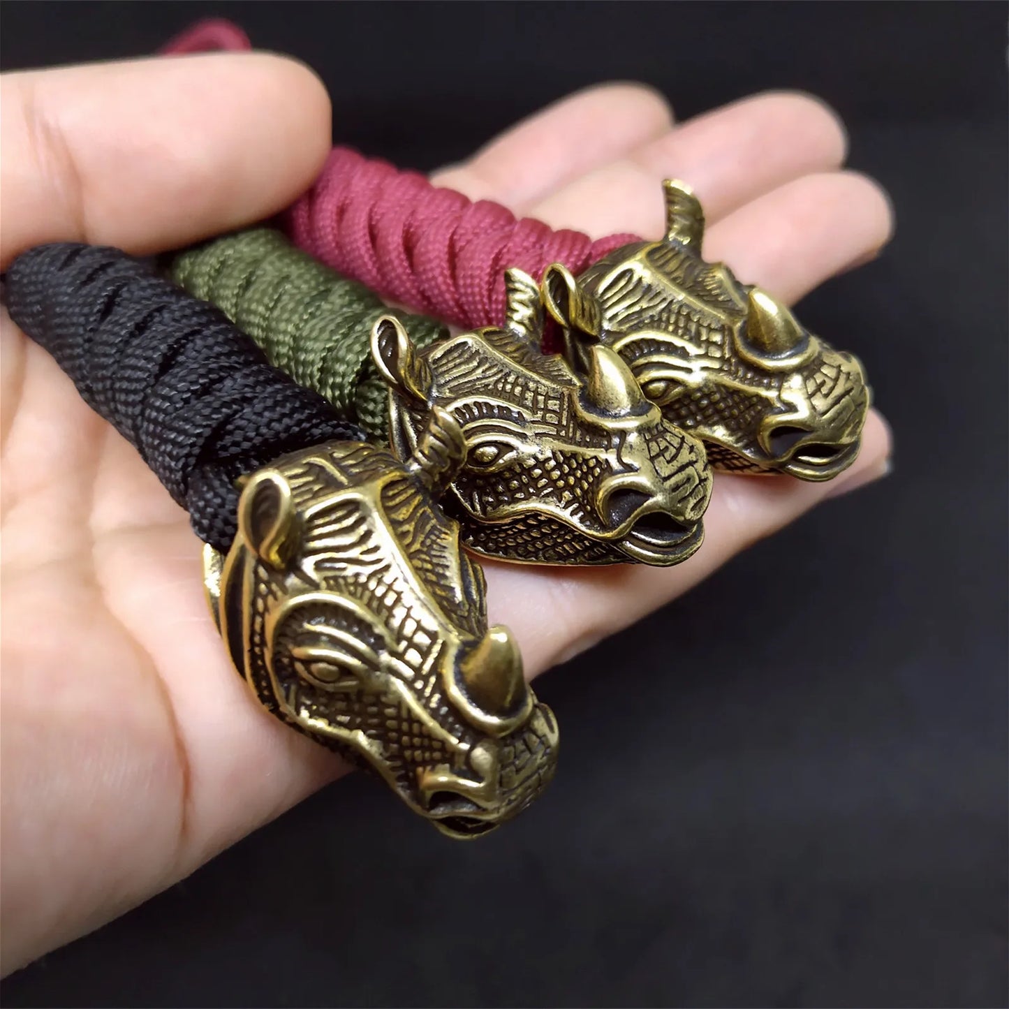 Rhino Avatar Retro Brass Ornaments Men's and Women's Key Ring Gifts Bag Knife Rope Pendant Crafts Accessories Handmade Keychain