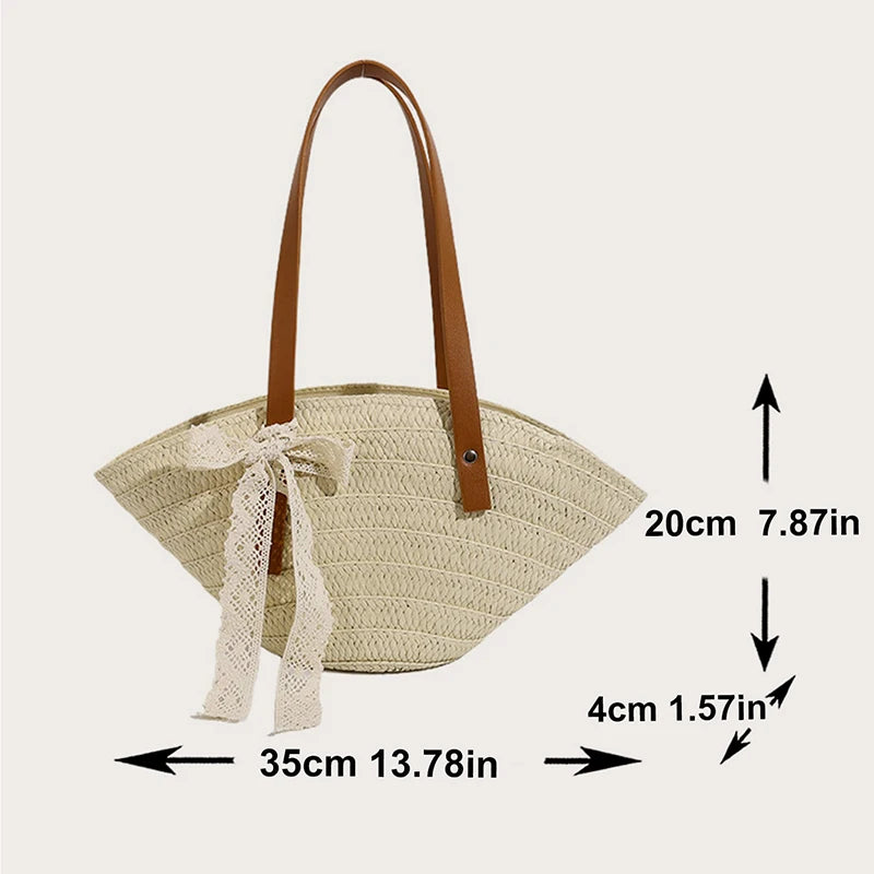 Women Braided Basket Clutches Bag Large Straw Portable Shoulder Bag Summer Beach Purses Shopper Satchel
