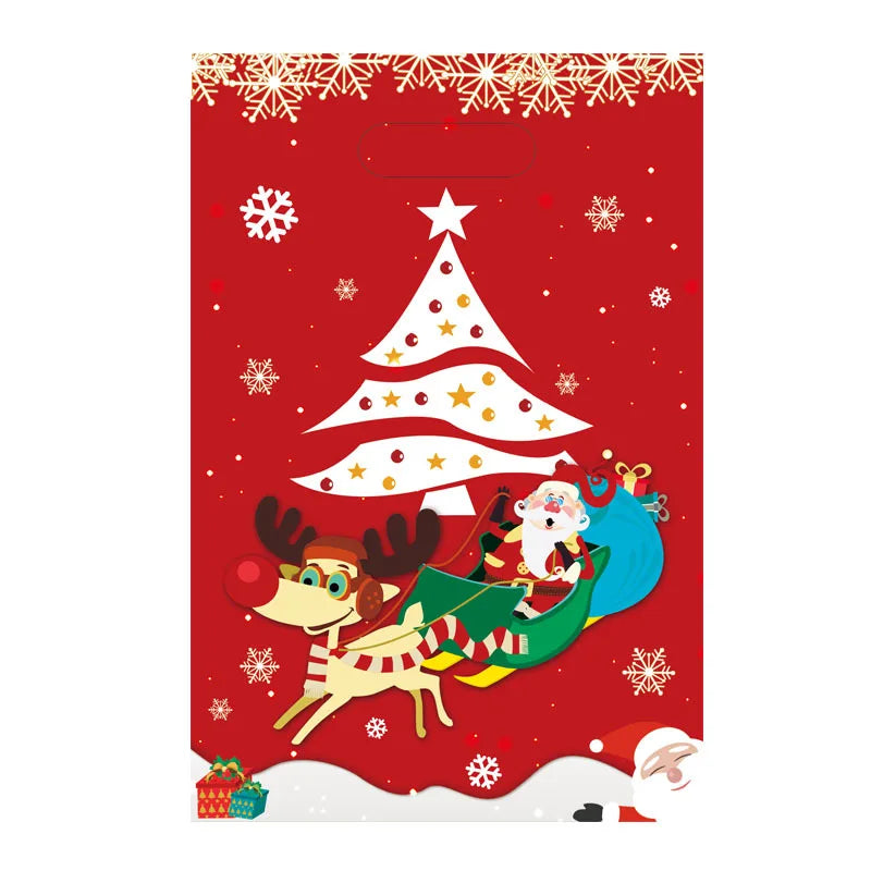 10Pcs Christmas Gift Bags Christmas Candy Cookie Bags Santa Claus Plastic Pouch Kids Xmas Packaging Christmas Decoration 2025