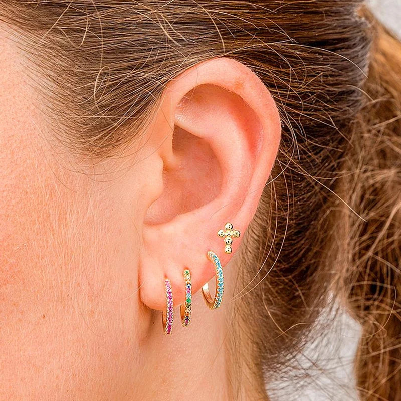 Colorful Crystal Earrings 925 Sterling Silver Ear Needle Stud Earrings for Women Cross Dangle Earrings Party Wedding Jewelry