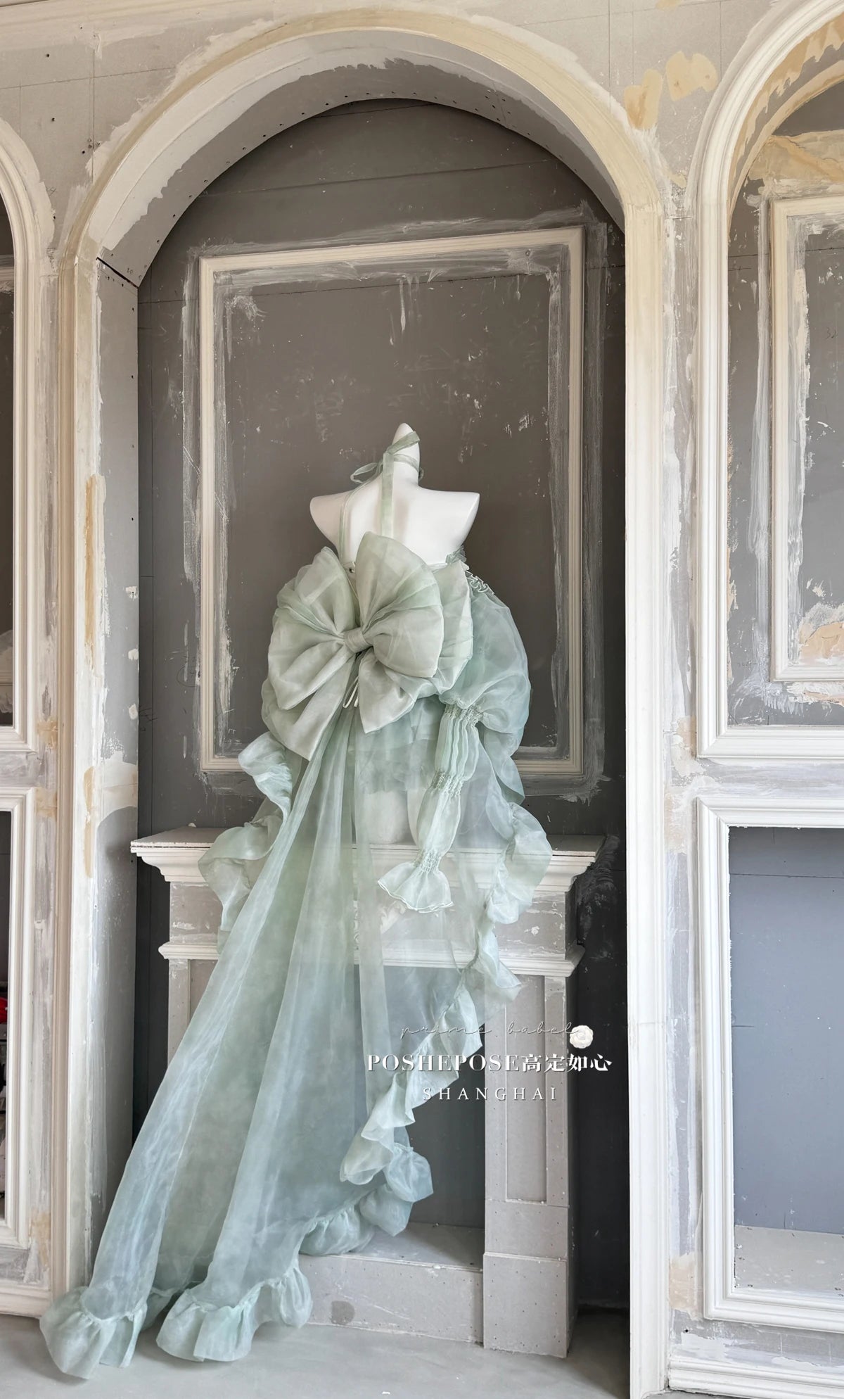 High Street Women's Mint Green Strapless Bowknot Sweet Fairy Organza Dress 2024 New Elegant Big Bow Trailing Party Wedding Dress