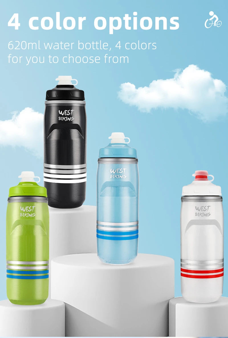 WEST BIKING 620ML Bicycle Bottle MTB Road Bike Water Bottle Outdoor Sports Plastic Drink Cycling Cold Insulation Water Bottle