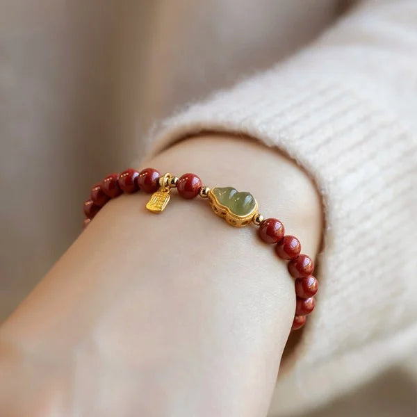Lucky  Natural Stone Cinnabar Real Bead Pixiu Bracelets Women Men Wealth Protection Hand String Vintage Bangles Gift
