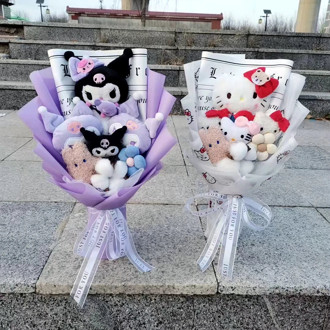 MINISO Anime Hello Kitty Kuromi Bouquet Cinnamoroll  Anime Plush Doll Toy  Valentine's Day Birthday Christmas Gift