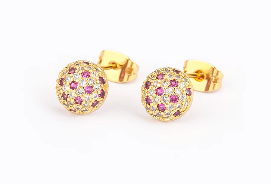 Nidin Korean Fashion Round Shape Pave Colorful Zircon Charm Stud Earrings For Women Birthday Party Ear Jewelry Delicate Gifts