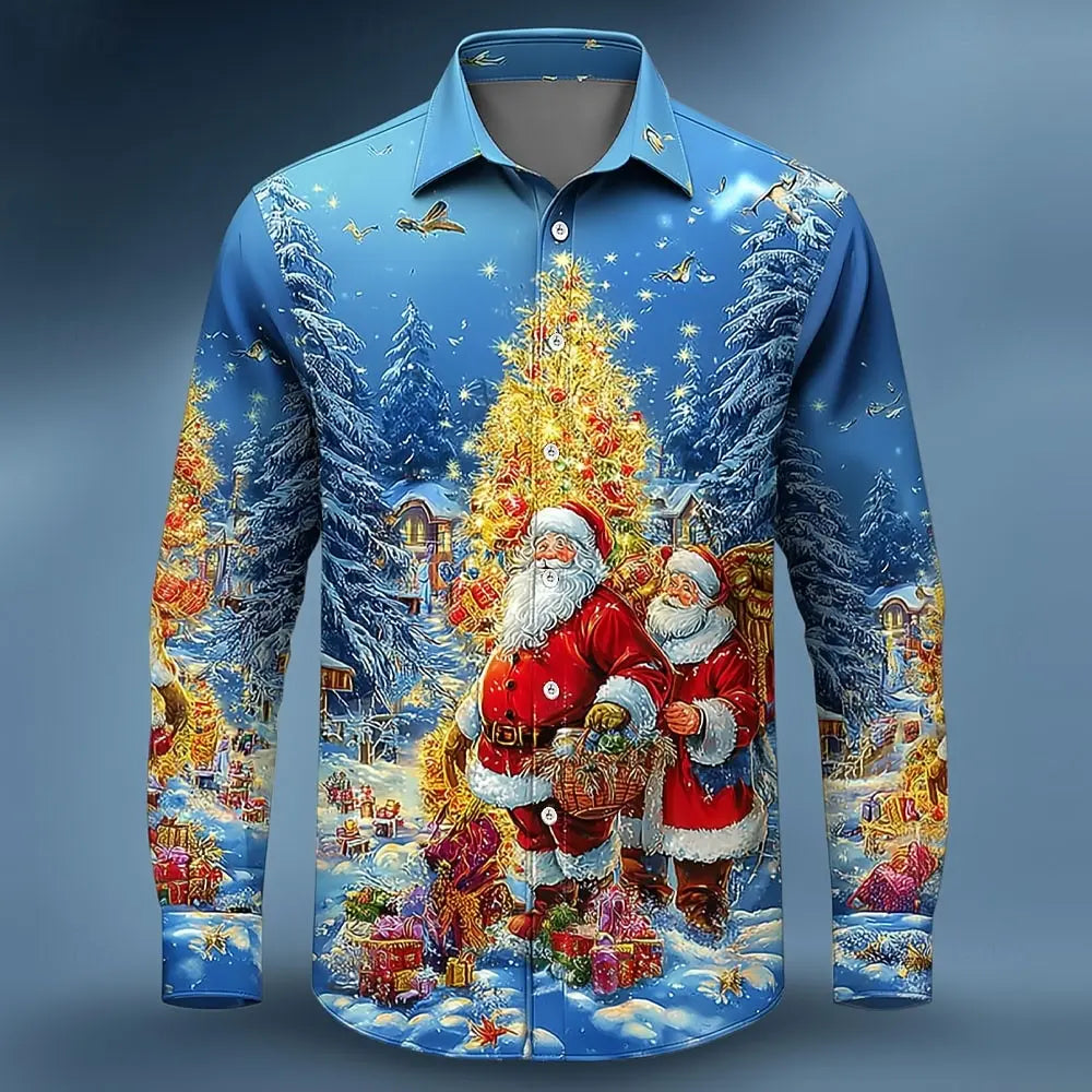 Men's Long Sleeve Shirt 2025 Christmas Santa Claus Christmas Tree Christmas Gift Shirt Streetwear Casual Comfort Slim Fit Shirts