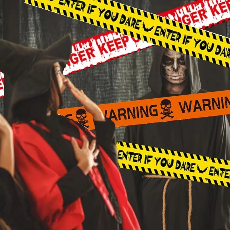 Halloween Yellow Isolation Warning Tape with Bold Danger Signs Durable Plastic Material for Yard Haunted House Party Decoration