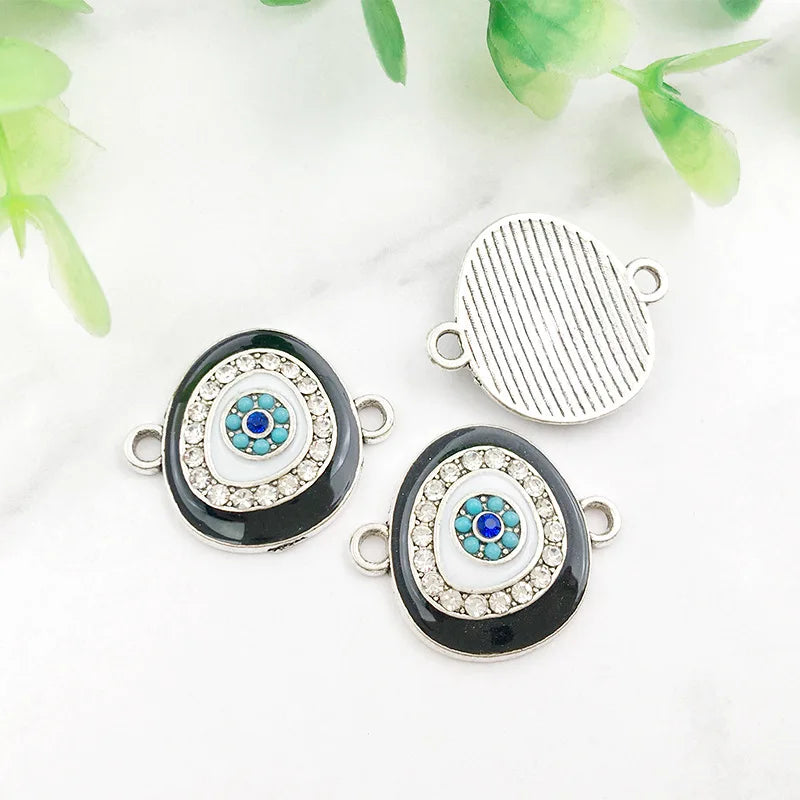 KC 2 Holes Connector Rhinestone Evil Eye Charm For Jewelry Making DIY Bracelet Necklace Bangle Accessories Supplies Wholesale