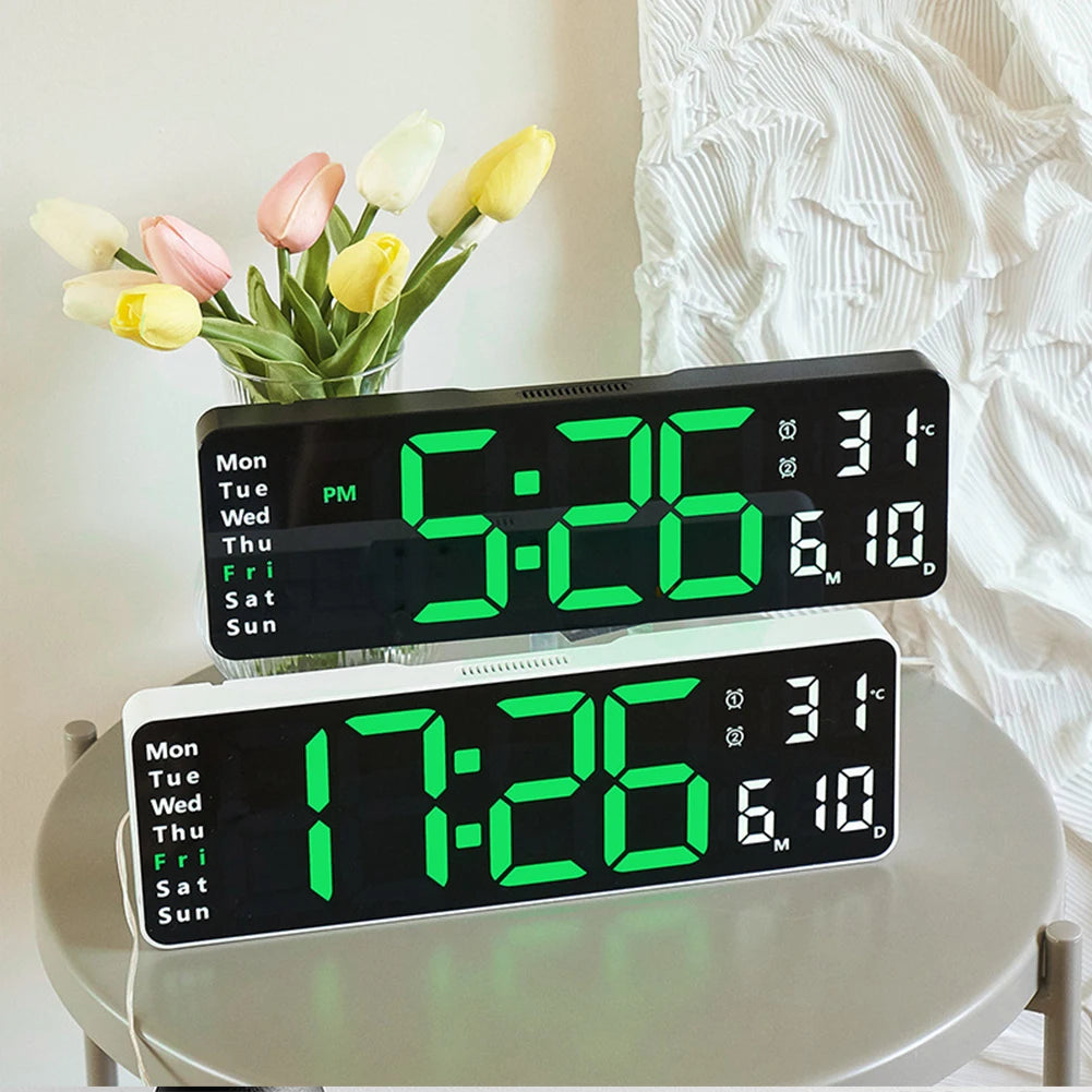 13" LED Wall Clock Large Display with Remote Control,Table Clock with Temperature,Date,Week,Digital Alarm Clock for Bedroom