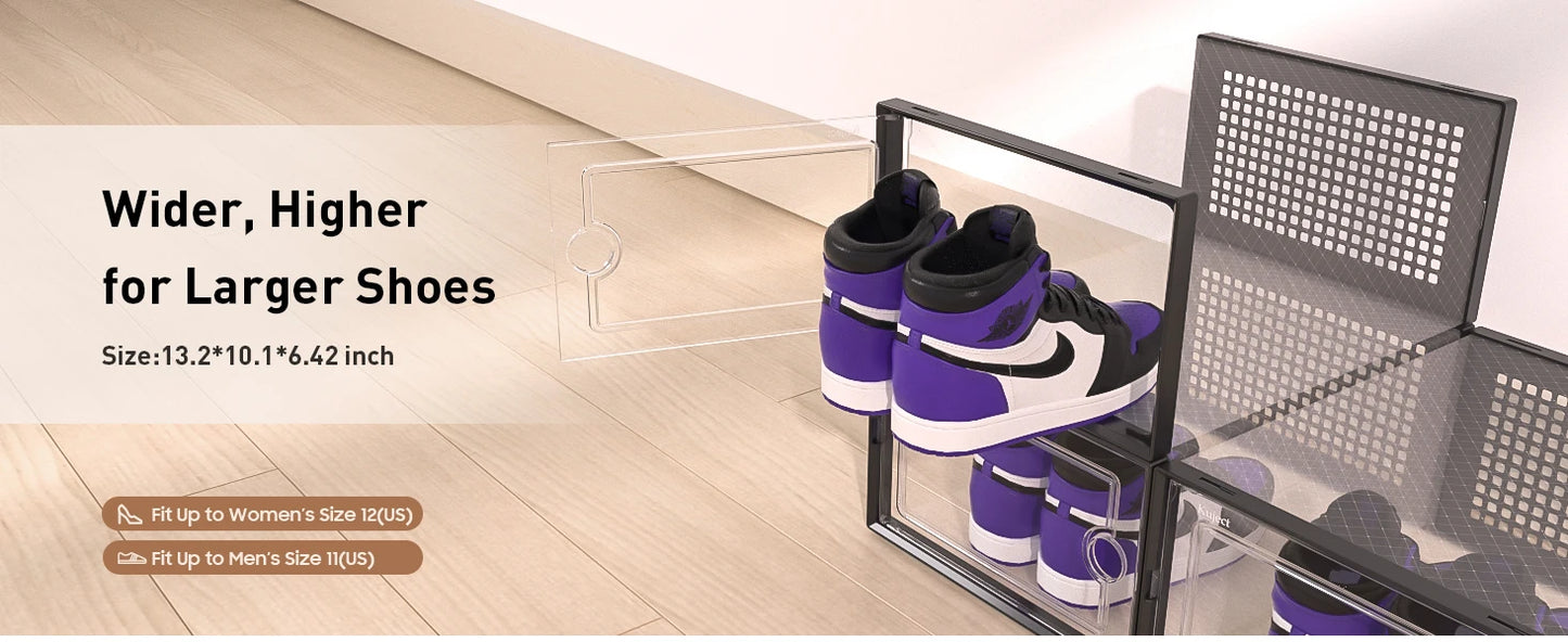 1pc/2pcs Large Shoe Storage Boxes Organizers Clear Plastic Stackable 12 Pack, Shoe Rack & Holder Substitute, Sneaker Containers