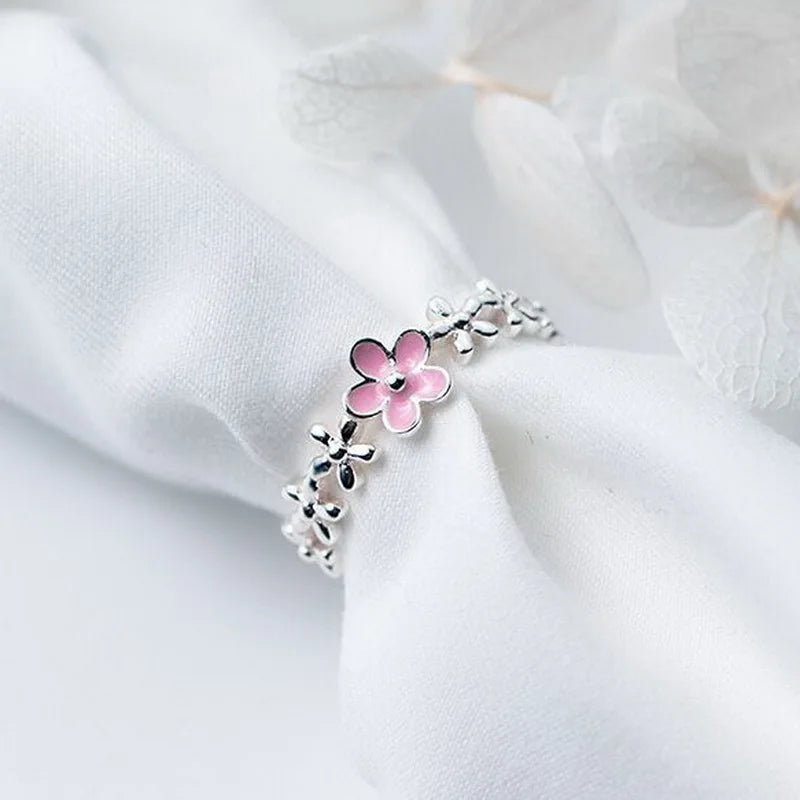 Vintage Rose Flower Rings For Women Korean Style Adjustable  Sakura Princess Finger Ring Bride Wedding Engagement Party Jewelry